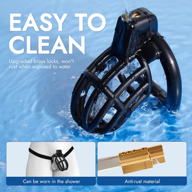UTIMI 3D Printed Chastity Cage – Breathable PC Cock Cage with 4 Size Rings, Hidden Lock & Adjustable Belt （Black）
