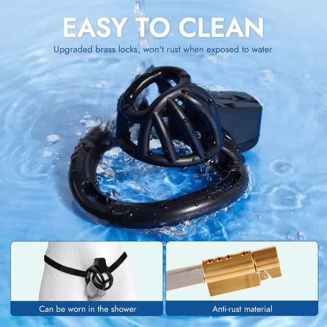 UTIMI 3D Printed Chastity Cage – Breathable PC Cock Cage with 4 Size Rings, Hidden Lock & Adjustable Belt （Black）