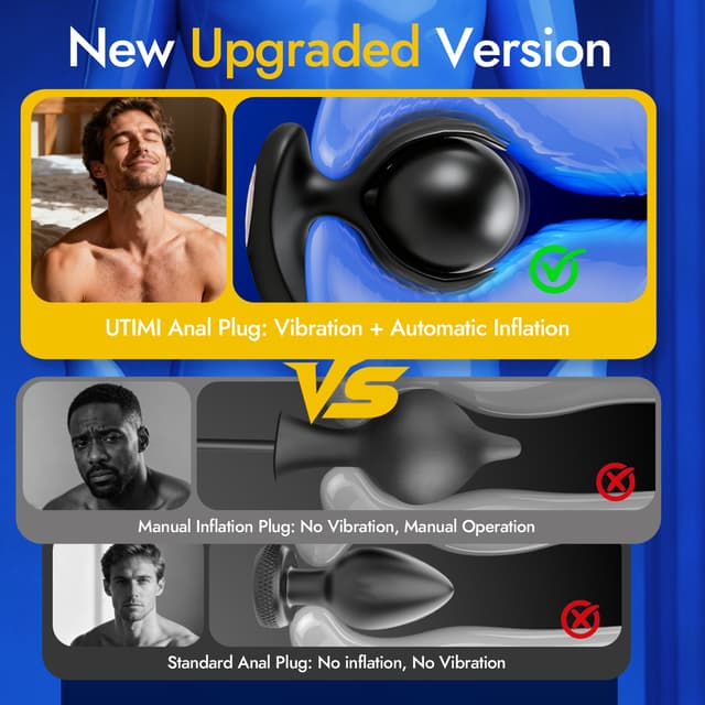 Utimi & Deeplusty Inflatable Prostate Massager Anal Sex Toy with App & Remote, 8 Vibration Modes