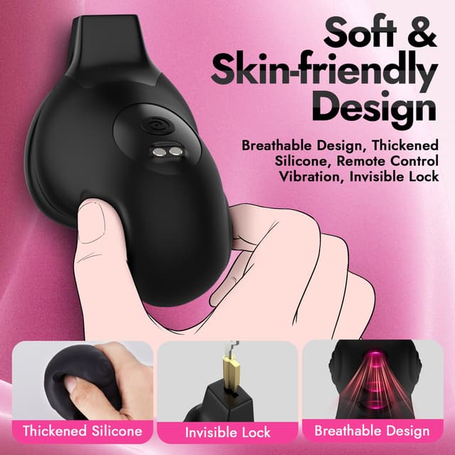 Utimi & Deeplusty App-Controlled Vibrating Chastity Cage – Silicone Cock Cage, 8 Modes, 4 Rings, Secure Lock