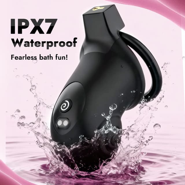 Utimi & Deeplusty App-Controlled Vibrating Chastity Cage – Silicone Cock Cage, 8 Modes, 4 Rings, Secure Lock
