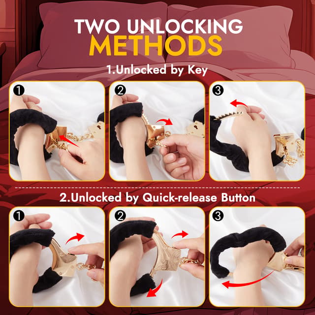 （Presale）Metal Handcuffs – Adjustable Fuzzy BDSM Cuffs with Two Keys for Couples Role Play
