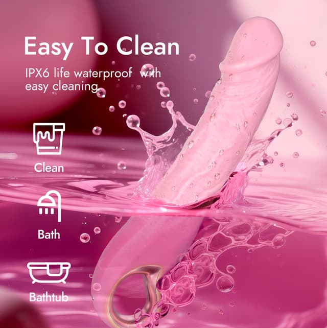 Lavender - 9" Silicone Thrusting Dildo Vibrator with 10 Vibration & 3 Thrusting Modes （Pink）