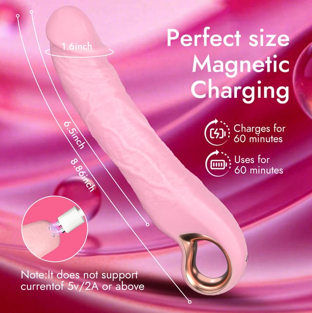 Lavender - 9" Silicone Thrusting Dildo Vibrator with 10 Vibration & 3 Thrusting Modes （Pink）