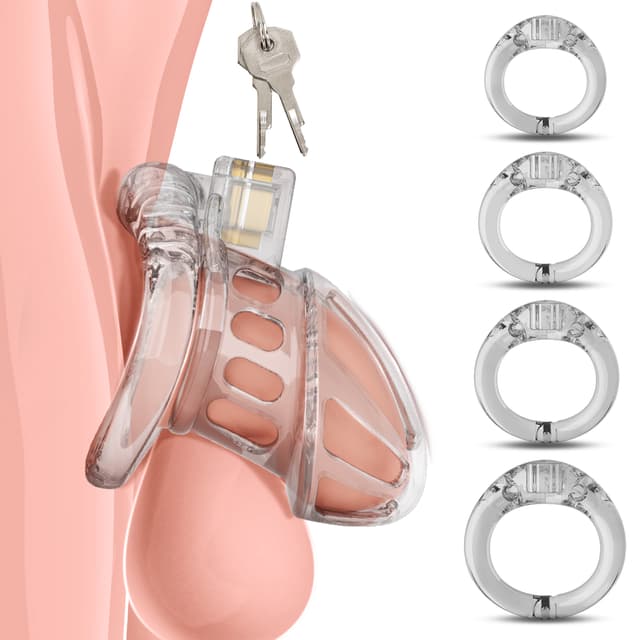 Beginner - Transparent Cutout Breathable CB Vertical Locking Movable Ring Chastity Cage